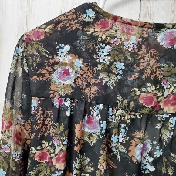 Pleione Floral Sheer Ruffled Blouse Size Small - Picture 8 of 8